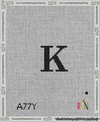 A taped needlepoint canvas with the design: Banner 13 mesh count Rounded K Black on White.