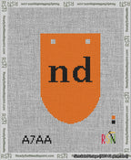 A taped needlepoint canvas with the design: Banner 13 mesh count Rounded nd Black on Orange.