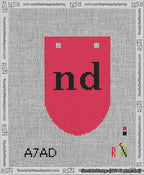 A taped needlepoint canvas with the design: Banner 13 mesh count Rounded nd Black on Red.