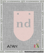 A taped needlepoint canvas with the design: Banner 13 mesh count Rounded nd White on Pink.