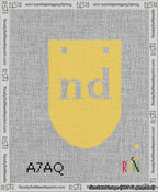 A taped needlepoint canvas with the design: Banner 13 mesh count Rounded nd White on Yellow.