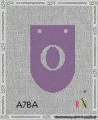 A taped needlepoint canvas with the design: Banner 13 mesh count Rounded O White on Purple.