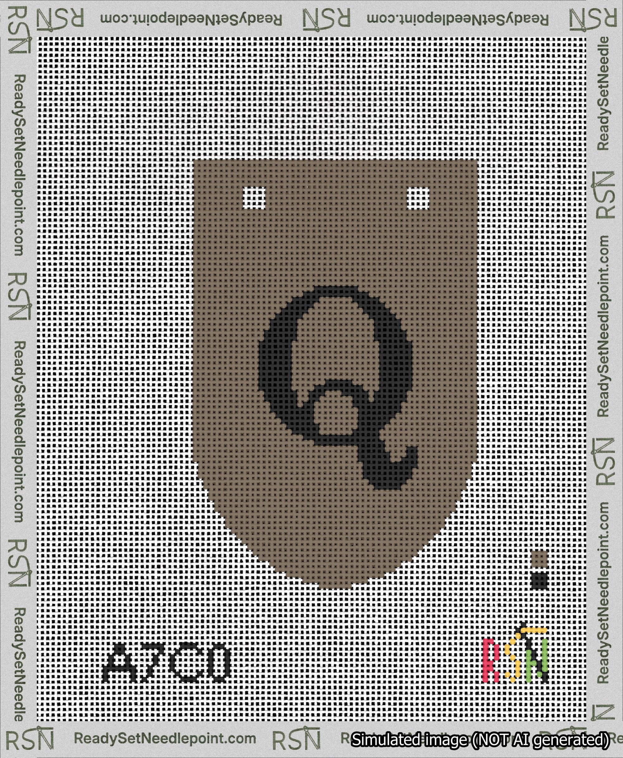 A taped needlepoint canvas with the design: Banner 13 mesh count Rounded Q Black on Brown.