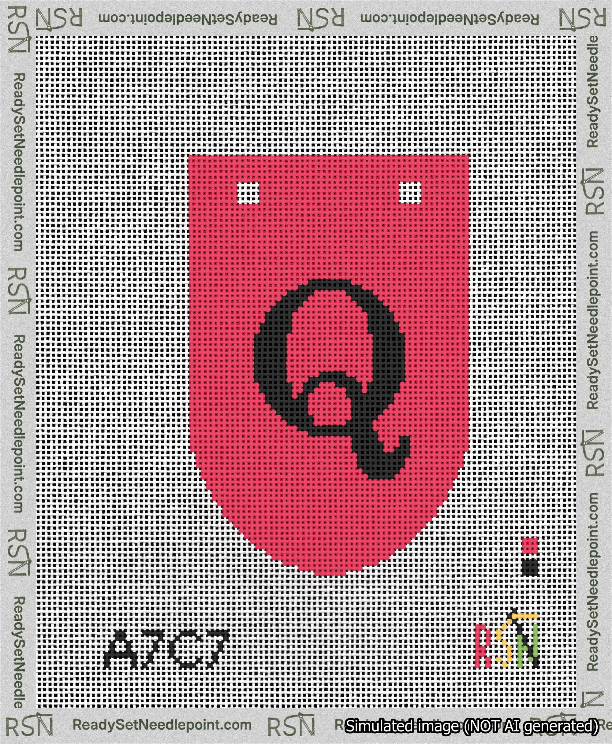 A taped needlepoint canvas with the design: Banner 13 mesh count Rounded Q Black on Red.