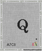 A taped needlepoint canvas with the design: Banner 13 mesh count Rounded Q Black on White.