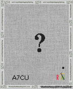 A taped needlepoint canvas with the design: Banner 13 mesh count Rounded Question Black on White.