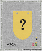 A taped needlepoint canvas with the design: Banner 13 mesh count Rounded Question Black on Yellow.