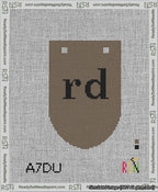 A taped needlepoint canvas with the design: Banner 13 mesh count Rounded rd Black on Brown.
