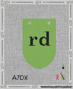 A taped needlepoint canvas with the design: Banner 13 mesh count Rounded rd Black on Light Green.