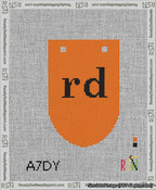 A taped needlepoint canvas with the design: Banner 13 mesh count Rounded rd Black on Orange.