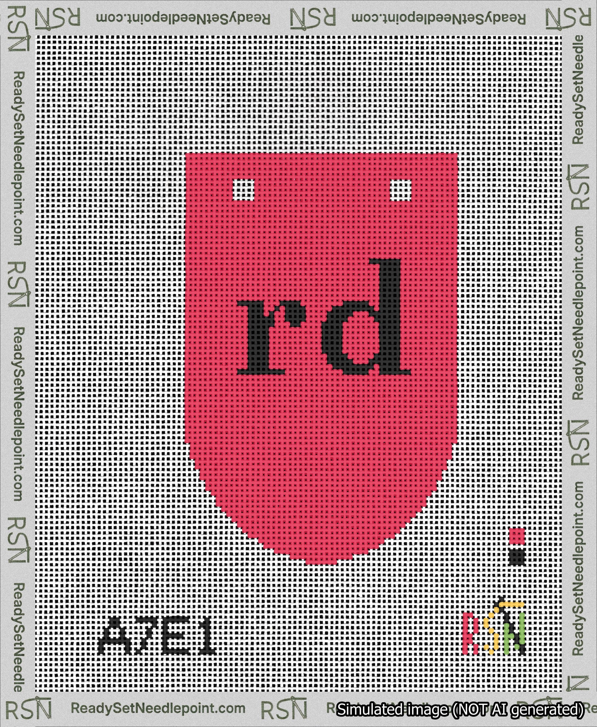 A taped needlepoint canvas with the design: Banner 13 mesh count Rounded rd Black on Red.