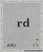A taped needlepoint canvas with the design: Banner 13 mesh count Rounded rd Black on White.