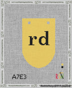 A taped needlepoint canvas with the design: Banner 13 mesh count Rounded rd Black on Yellow.