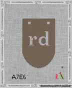 A taped needlepoint canvas with the design: Banner 13 mesh count Rounded rd White on Brown.