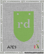 A taped needlepoint canvas with the design: Banner 13 mesh count Rounded rd White on Light Green.