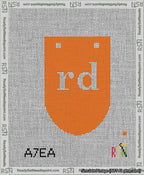 A taped needlepoint canvas with the design: Banner 13 mesh count Rounded rd White on Orange.