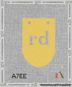 A taped needlepoint canvas with the design: Banner 13 mesh count Rounded rd White on Yellow.