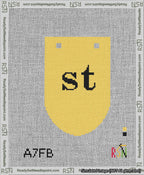 A taped needlepoint canvas with the design: Banner 13 mesh count Rounded st Black on Yellow.