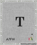 A taped needlepoint canvas with the design: Banner 13 mesh count Rounded T Black on White.