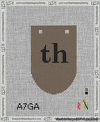 A taped needlepoint canvas with the design: Banner 13 mesh count Rounded th Black on Brown.