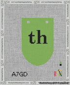 A taped needlepoint canvas with the design: Banner 13 mesh count Rounded th Black on Light Green.