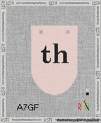 A taped needlepoint canvas with the design: Banner 13 mesh count Rounded th Black on Pink.