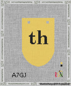 A taped needlepoint canvas with the design: Banner 13 mesh count Rounded th Black on Yellow.