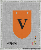 A taped needlepoint canvas with the design: Banner 13 mesh count Rounded V Black on Orange.