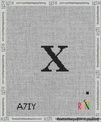 A taped needlepoint canvas with the design: Banner 13 mesh count Rounded X Black on White.