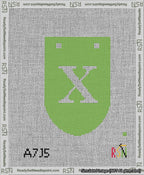 A taped needlepoint canvas with the design: Banner 13 mesh count Rounded X White on Light Green.