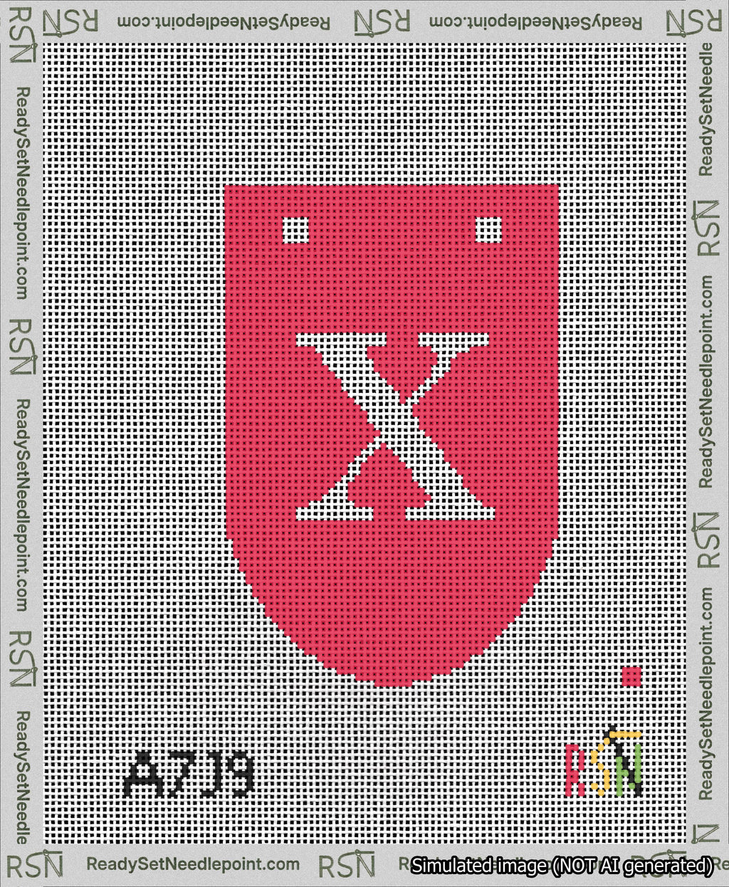 A taped needlepoint canvas with the design: Banner 13 mesh count Rounded X White on Red.