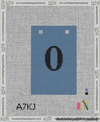 A taped needlepoint canvas with the design: Banner 13 mesh count Squared 0 Black on Blue.