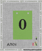 A taped needlepoint canvas with the design: Banner 13 mesh count Squared 0 Black on Light Green.