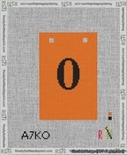 A taped needlepoint canvas with the design: Banner 13 mesh count Squared 0 Black on Orange.