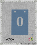 A taped needlepoint canvas with the design: Banner 13 mesh count Squared 0 White on Blue.