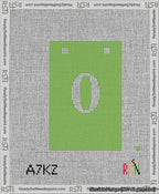 A taped needlepoint canvas with the design: Banner 13 mesh count Squared 0 White on Light Green.