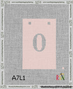 A taped needlepoint canvas with the design: Banner 13 mesh count Squared 0 White on Pink.