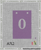 A taped needlepoint canvas with the design: Banner 13 mesh count Squared 0 White on Purple.