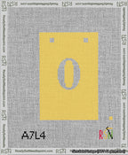 A taped needlepoint canvas with the design: Banner 13 mesh count Squared 0 White on Yellow.