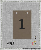 A taped needlepoint canvas with the design: Banner 13 mesh count Squared 1 Black on Brown.