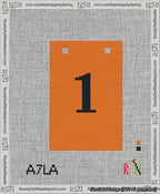 A taped needlepoint canvas with the design: Banner 13 mesh count Squared 1 Black on Orange.