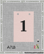 A taped needlepoint canvas with the design: Banner 13 mesh count Squared 1 Black on Pink.