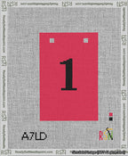 A taped needlepoint canvas with the design: Banner 13 mesh count Squared 1 Black on Red.