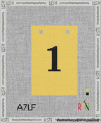 A taped needlepoint canvas with the design: Banner 13 mesh count Squared 1 Black on Yellow.