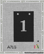 A taped needlepoint canvas with the design: Banner 13 mesh count Squared 1 White on Black.