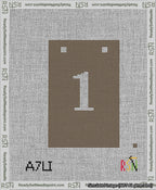 A taped needlepoint canvas with the design: Banner 13 mesh count Squared 1 White on Brown.