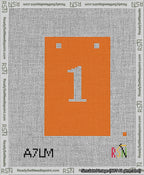 A taped needlepoint canvas with the design: Banner 13 mesh count Squared 1 White on Orange.
