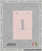 A taped needlepoint canvas with the design: Banner 13 mesh count Squared 1 White on Pink.