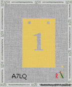 A taped needlepoint canvas with the design: Banner 13 mesh count Squared 1 White on Yellow.
