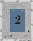 A taped needlepoint canvas with the design: Banner 13 mesh count Squared 2 Black on Blue.